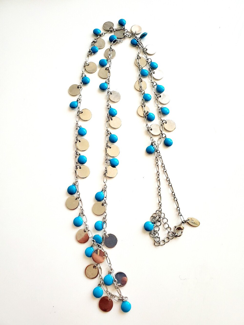 Lia Sophia Silver-Tone Necklace with Turquoise Blue Beads and Disc Charms